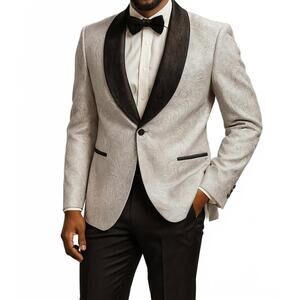 NEW MAZARI bow tie tuxedo 3 piece set in silver